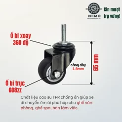 Bánh xe TPR chống ồn cọc vít banh xe tpr chong on cho ghe van phong o truc banh - Cơ Khí Nemo (chi tiết 2)
