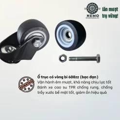 Bánh xe TPR chống ồn cọc vít banh xe tpr chong on cho ghe van phong o truc banh - Cơ Khí Nemo