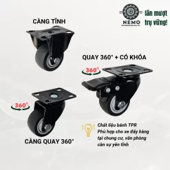Bánh xe TPR chống ồn mặt bích, có bạc đạn banh xe tpr chong on cao cap - Cơ Khí Nemo (chi tiết 2)