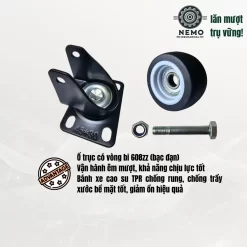 Bánh xe TPR chống ồn mặt bích, có bạc đạn banh xe tpr chong on cao cap - Cơ Khí Nemo (chi tiết 4)