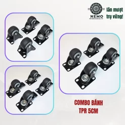 Bánh xe TPR chống ồn mặt bích, có bạc đạn banh xe tpr chong on cao cap - Cơ Khí Nemo (chi tiết 6)