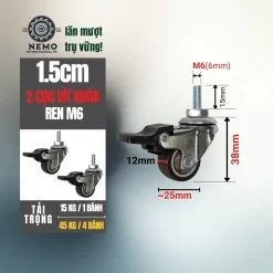 Bánh xe TPR nội thất mini cọc vít 2.5cm 2.5cm 2 coc vit khoa - Cơ Khí Nemo