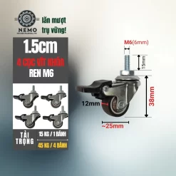 Bánh xe TPR nội thất mini cọc vít 2.5cm 2.5cm 4 coc vit khoa - Cơ Khí Nemo