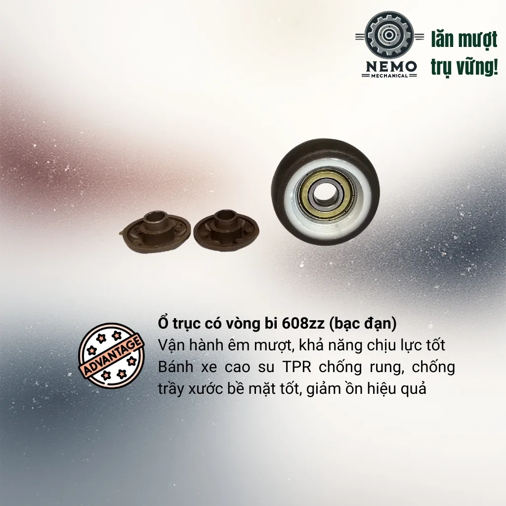 Bánh xe TPR nội thất mini cọc vít 2.5cm combo banh xe tpr mini o truc banh - Cơ Khí Nemo