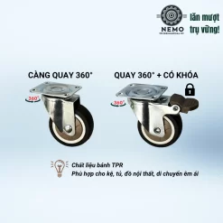 Bánh xe TPR nội thất mặt bích, có ổ bi - Cơ Khí Nemo (chi tiết 3)