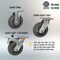 Bánh xe TPR bo tròn tải nặng, càng 5.5 ly banh xe tpr bo tron tai nang d150 chung loai - Cơ Khí Nemo