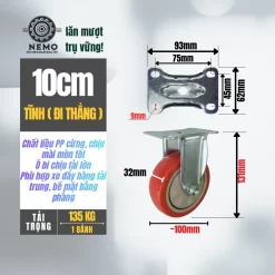 Bánh xe TPU đỏ tải nhẹ mặt bích banh xe pp do 10cm tinh - Cơ Khí Nemo
