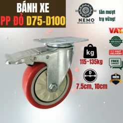 Bánh xe TPU đỏ tải nhẹ mặt bích - Cơ Khí Nemo