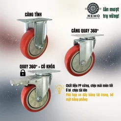 Bánh xe TPU đỏ tải nhẹ mặt bích banh xe pp do - Cơ Khí Nemo (chi tiết 2)