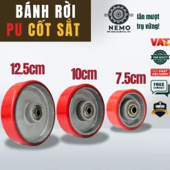 Bánh xe rời PU cốt sắt tải nhẹ, không càng (có bạc đạn) - Cơ Khí Nemo