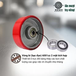Bánh xe rời PU cốt sắt tải nhẹ, không càng (có bạc đạn) banh roi pu cot sat tai nhe o bi - Cơ Khí Nemo