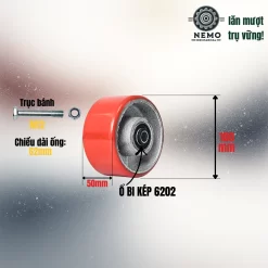 Bánh xe rời PU cốt sắt tải nặng 20cm, không càng banh roi pu cot sat tai nang 10cm - Cơ Khí Nemo