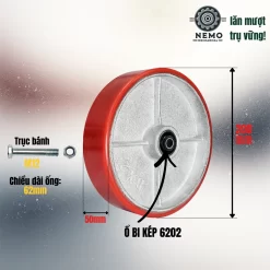 Bánh xe rời PU cốt sắt tải nặng 20cm, không càng banh roi pu cot sat tai nang 20cm - Cơ Khí Nemo