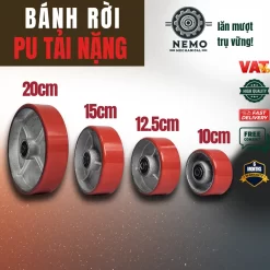 Bánh xe rời PU cốt sắt tải nặng 20cm, không càng - Cơ Khí Nemo