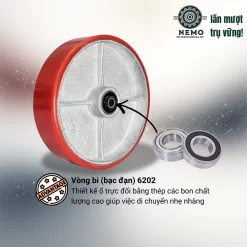Bánh xe rời PU cốt sắt tải nặng 20cm, không càng banh roi pu cot sat tai nang o bi - Cơ Khí Nemo