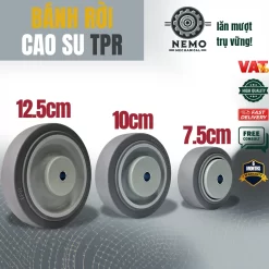 Bánh xe rời TPR xám mặt phẳng, không càng (có bạc đạn) - Cơ Khí Nemo