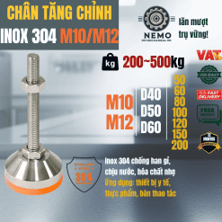 Chân tăng chỉnh chịu tải Inox 304 đệm PVC M10 M12 – Chan tang chinh chiu tai inox Ren M10 M12 | Cơ Khí Nemo