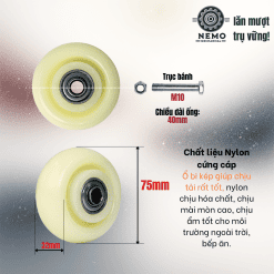 Bánh xe rời Nylon không càng có bạc đạn – Banh roi nylon 7.5cm | Cơ Khí Nemo
