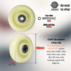 Bánh xe rời Nylon không càng có bạc đạn – Banh roi nylon 10cm | Cơ Khí Nemo
