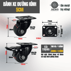 Bánh xe lùn thấp chịu tải nặng – Thong so banh 5cm | Cơ Khí Nemo