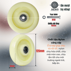 Bánh xe rời Nylon không càng có bạc đạn – Banh roi nylon 12.5cm | Cơ Khí Nemo