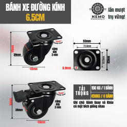 Bánh xe lùn thấp chịu tải nặng – Thong so banh 6.5cm | Cơ Khí Nemo