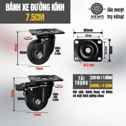 Bánh xe lùn thấp chịu tải nặng – Thong so banh 7.5cm | Cơ Khí Nemo