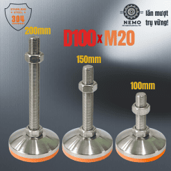 Chân tăng chỉnh chịu tải siêu nặng Inox 304 đệm PVC M14 M16 M20 – Chan tang chinh chiu tai inox Ren M12 D60 | Cơ Khí Nemo