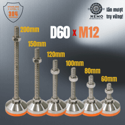 Chân tăng chỉnh chịu tải Inox 304 đệm PVC M10 M12 – Chan tang chinh chiu tai inox Ren M12 D60 | Cơ Khí Nemo