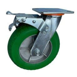 Bánh xe cao su xanh cốt nhôm 20cm càng xoay có khóa - Cơ Khí Nemo
