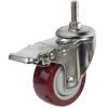Bánh xe Inox 304 PU đỏ mận tải trung cọc vít có khóa - Cơ Khí Nemo