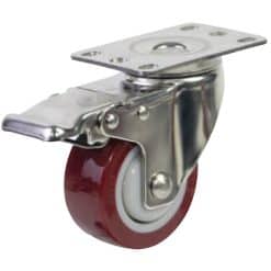 Bánh xe Inox 304 PU đỏ mận tải trung càng xoay có khóa - Cơ Khí Nemo
