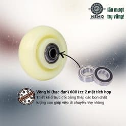 Bánh xe rời Nylon không càng, chi tiết bạc đạn - Cơ Khí Nemo
