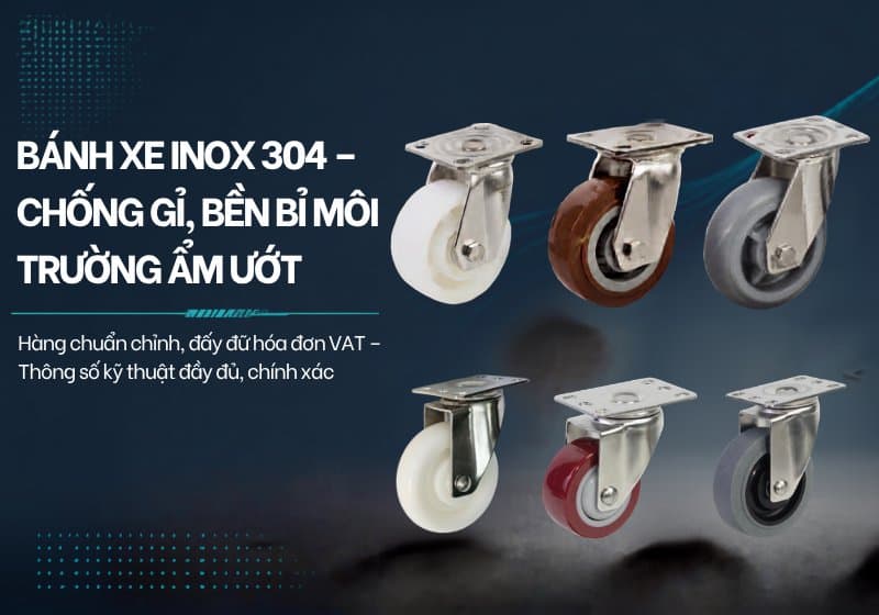 Bánh xe đẩy hàng Inox 304 chống gỉ — Cơ Khí Nemo