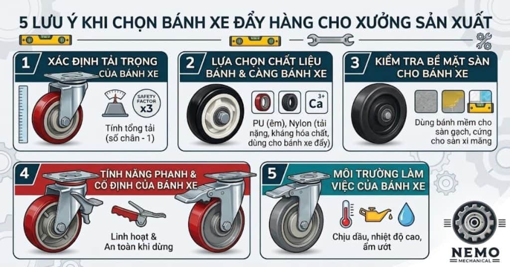 5 lưu ý khi chọn bánh xe đẩy hàng cho xưởng sản xuất - Cơ Khí Nemo