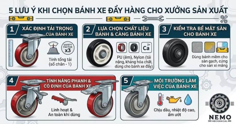 5 lưu ý khi chọn bánh xe đẩy hàng cho xưởng sản xuất - Cơ Khí Nemo