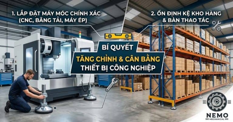 Ứng dụng chân tăng chỉnh trong lắp đặt máy móc, kệ kho hàng - Cơ Khí Nemo