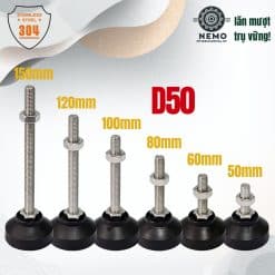 Chân tăng chỉnh đế nhựa Inox 304 đường kính đế 50mm - Cơ Khí Nemo