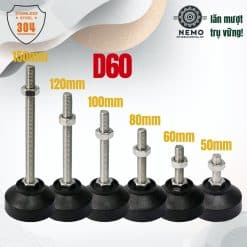 Chân tăng chỉnh đế nhựa Inox 304 đường kính đế 60mm - Cơ Khí Nemo