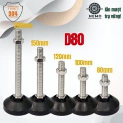 Chân tăng chỉnh đế nhựa Inox 304 đường kính đế 80mm - Cơ Khí Nemo