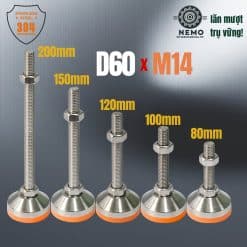 Chân tăng chỉnh chịu tải siêu nặng Inox 304 đường kính đế 60mm ren M14 - Cơ Khí Nemo