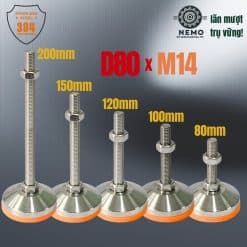 Chân tăng chỉnh chịu tải siêu nặng Inox 304 đường kính đế 80mm ren M14 - Cơ Khí Nemo