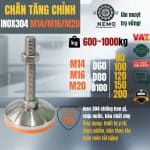 Chân tăng chỉnh chịu tải siêu nặng Inox 304 đệm PVC M14 M16 M20 - Cơ Khí Nemo