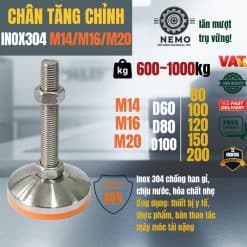 Chân tăng chỉnh chịu tải siêu nặng Inox 304 đệm PVC M14 M16 M20 - Cơ Khí Nemo